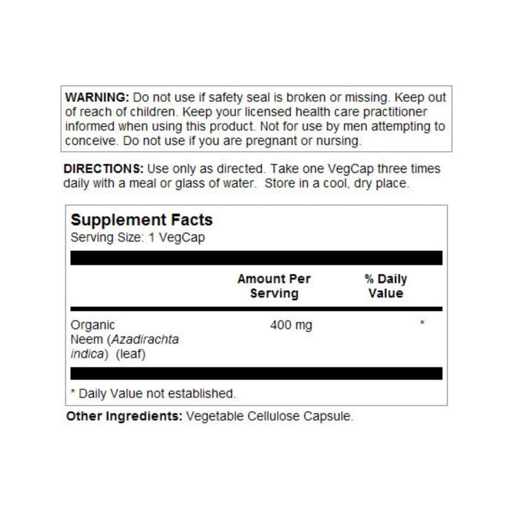 SOLARAY Neem Leaf 400mg | Healthy Blood, Skin & Immune System Support | Non - GMO, Vegan & Lab Verified | 100 VegCaps - The Oasis of Health
