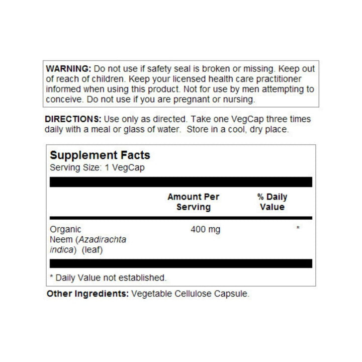 SOLARAY Neem Leaf 400mg | Healthy Blood, Skin & Immune System Support | Non - GMO, Vegan & Lab Verified | 100 VegCaps - The Oasis of Health