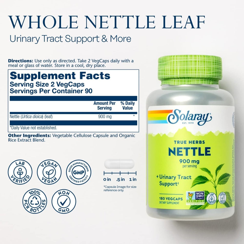 SOLARAY Nettle Leaf 450mg Healthy Kidney, Urinary & Prostate Support Traditional Use for Healthy Allergy Response & Respiratory Wellness 180 CT - The Oasis of Health