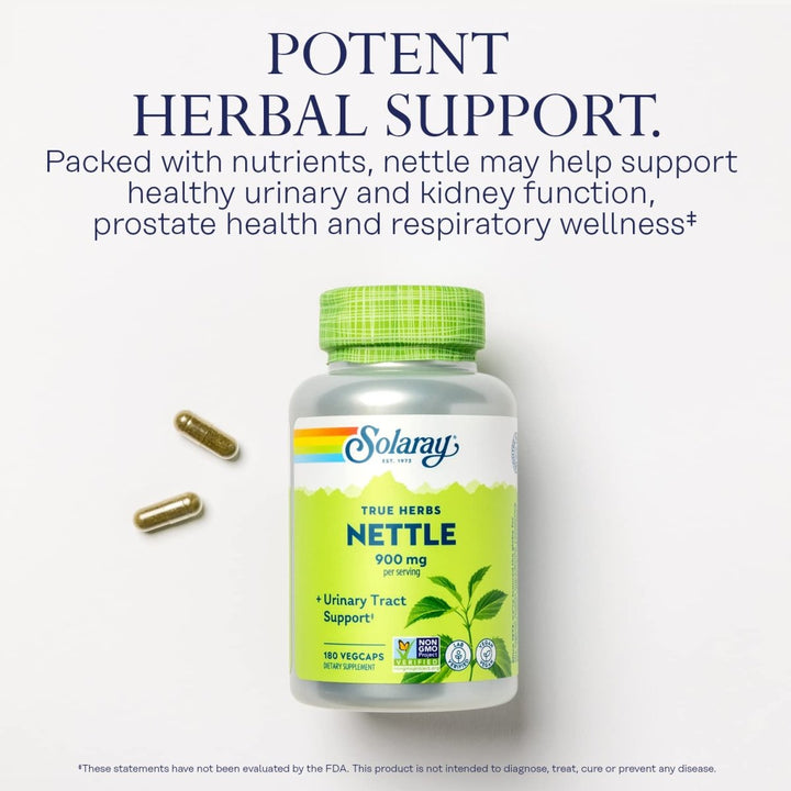 SOLARAY Nettle Leaf 450mg Healthy Kidney, Urinary & Prostate Support Traditional Use for Healthy Allergy Response & Respiratory Wellness 180 CT - The Oasis of Health
