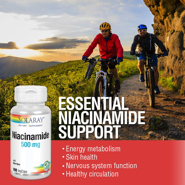 SOLARAY Niacinamide 500 mg | Vitamin B - 3 | Energy Metabolism, Circulation, Nerve & Skin Health Support, 100 CT - The Oasis of Health
