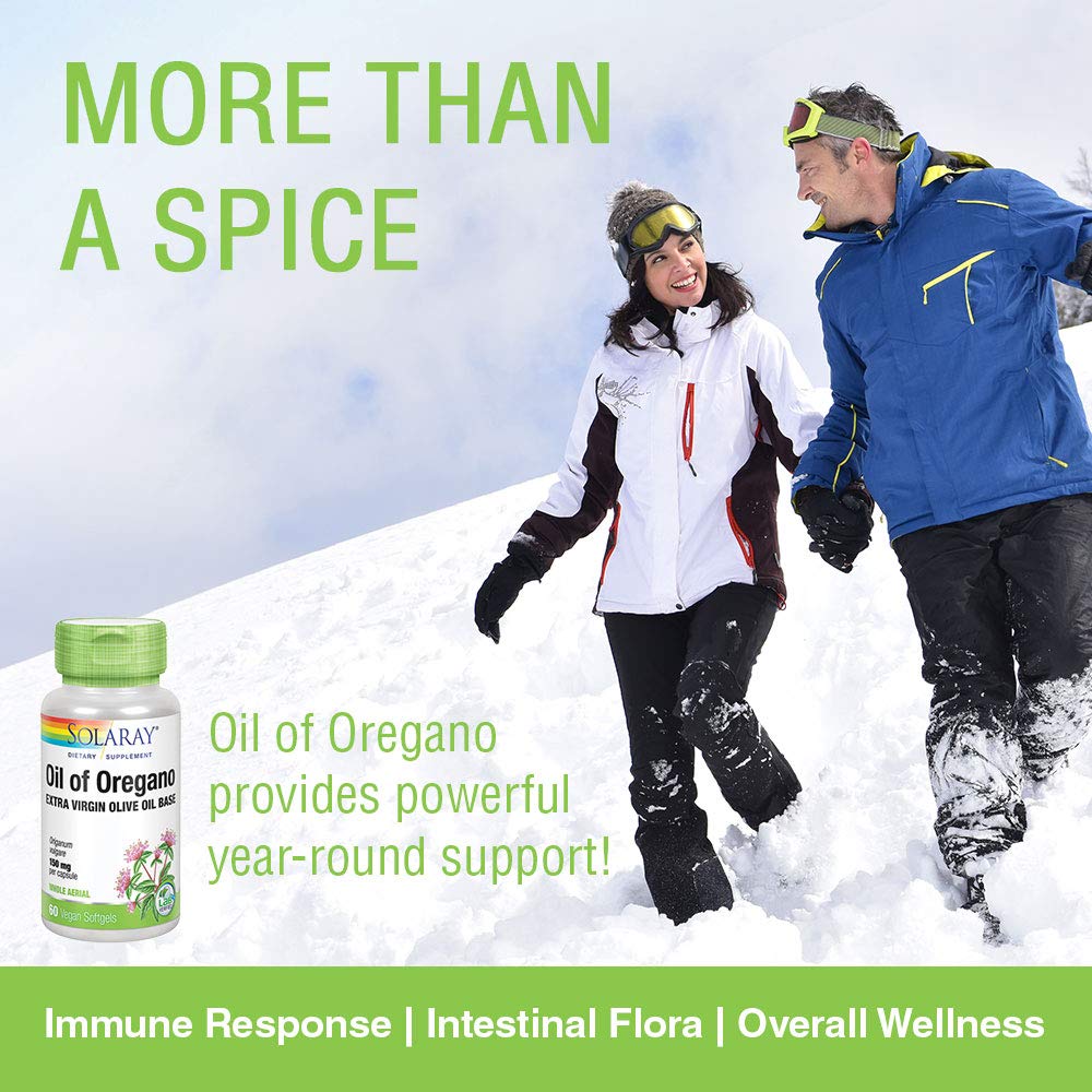 SOLARAY Oil of Oregano 150 mg | Extra Virgin Olive Oil Base | Whole Aerial | Healthy Immune & Intestinal Flora Support | Vegan & Non - GMO | 60 Softgels - The Oasis of Health