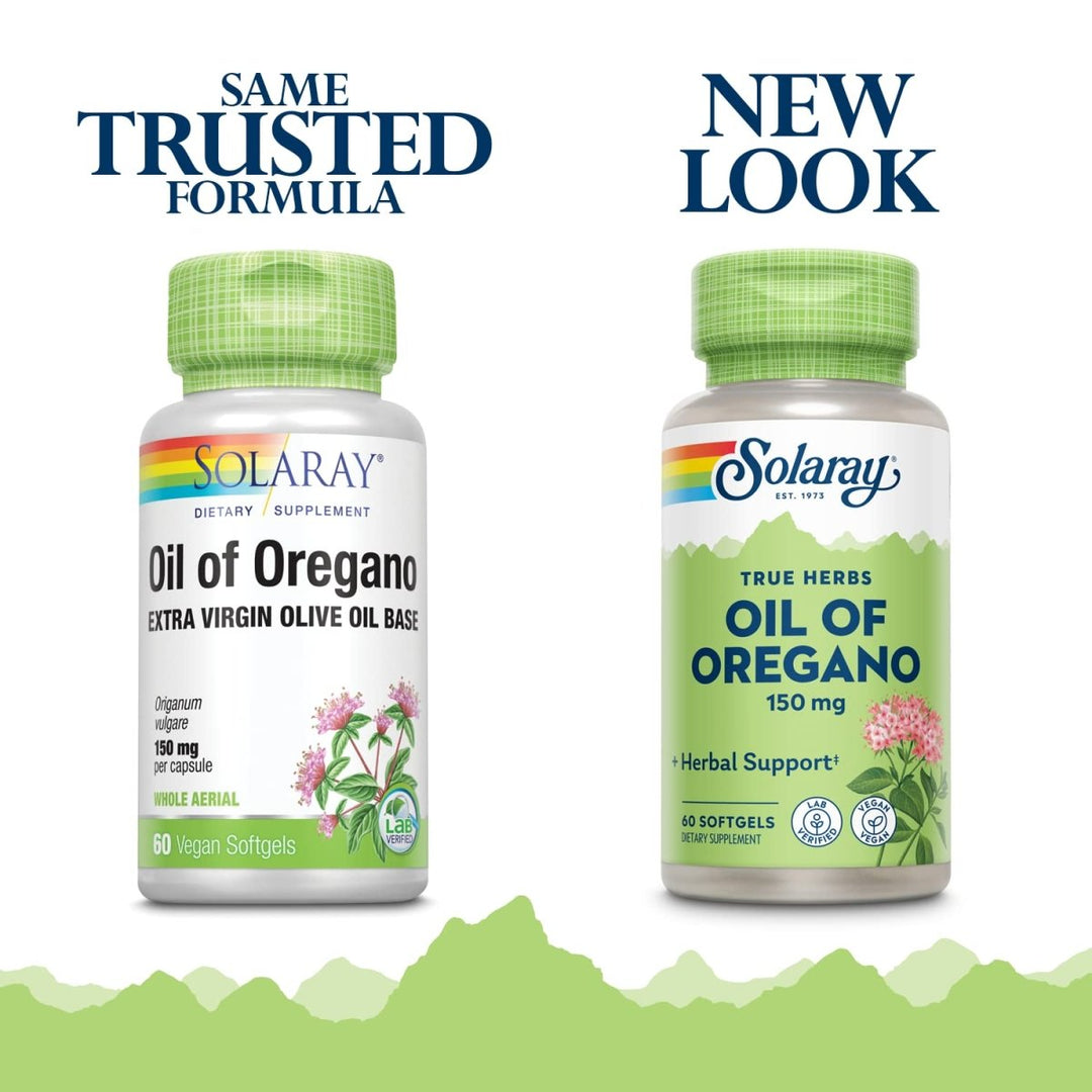 SOLARAY Oil of Oregano 150 mg | Extra Virgin Olive Oil Base | Whole Aerial | Healthy Immune & Intestinal Flora Support | Vegan & Non - GMO | 60 Softgels - The Oasis of Health