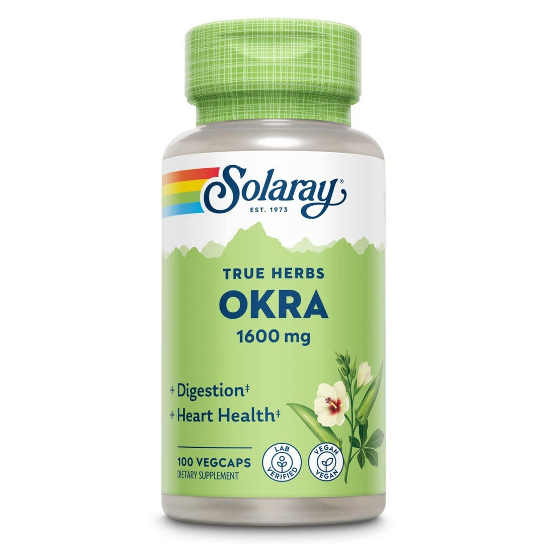 Solaray Okra Fruit 400mg Healthy Digestion & Cardiovascular Function Soluble Fiber Including Gums & Pectins Non - GMO & Vegan 100 VegCaps - The Oasis of Health