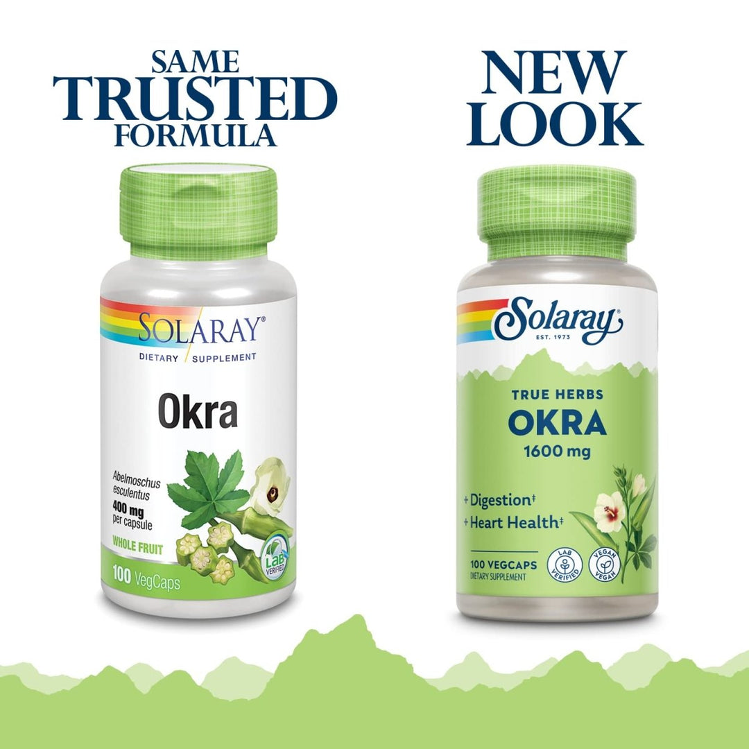 Solaray Okra Fruit 400mg Healthy Digestion & Cardiovascular Function Soluble Fiber Including Gums & Pectins Non - GMO & Vegan 100 VegCaps - The Oasis of Health