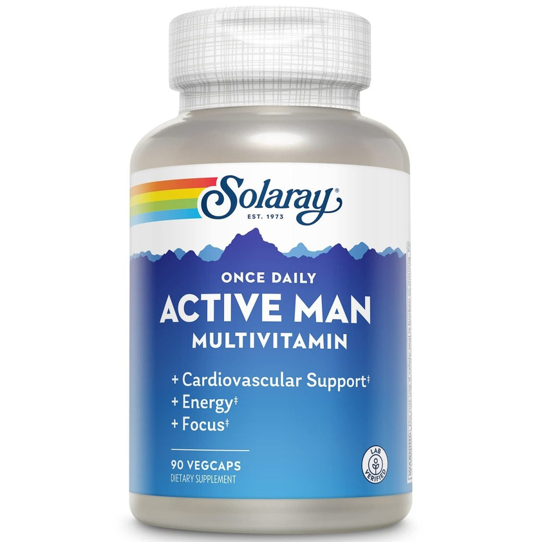 SOLARAY Once Daily Active Man Multivitamin & Mineral, Multivitamin for Cardiovascular, Support, Energy & Focus, Digestive Enzyme Blend, Amino Acids and Whole Food Base, 90 Servings, 90 VegCaps - The Oasis of Health