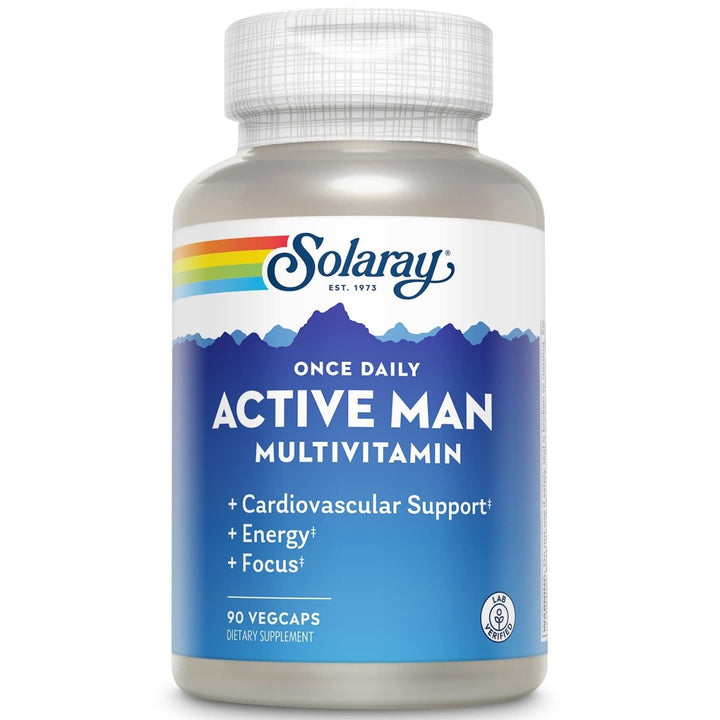 SOLARAY Once Daily Active Man Multivitamin & Mineral, Multivitamin for Cardiovascular, Support, Energy & Focus, Digestive Enzyme Blend, Amino Acids and Whole Food Base, 90 Servings, 90 VegCaps - The Oasis of Health