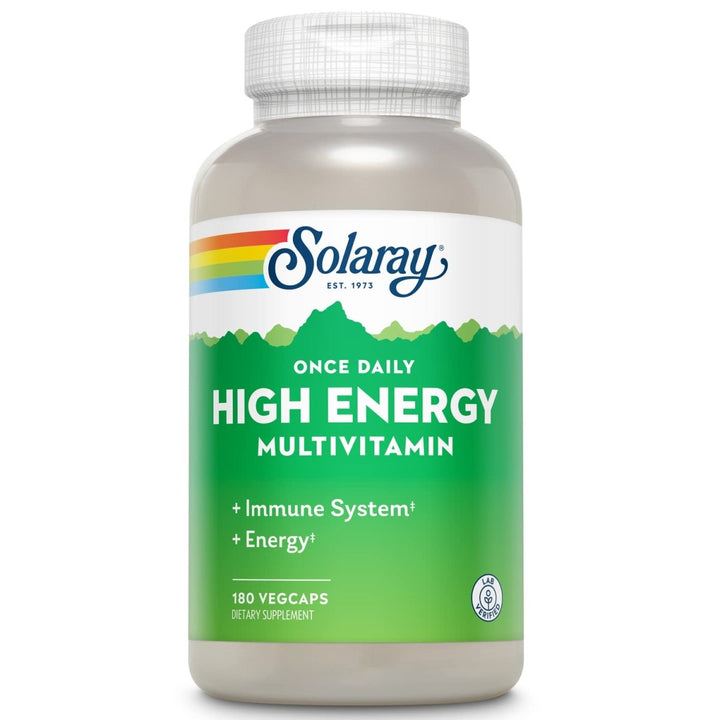 SOLARAY Once Daily High Energy Multivitamin - Comprehensive Immune System and Energy Support - Whole Food and Herb Base Ingredients - Men's and Women's Multi Vitamin - 180 Servings, 180 VegCaps - The Oasis of Health