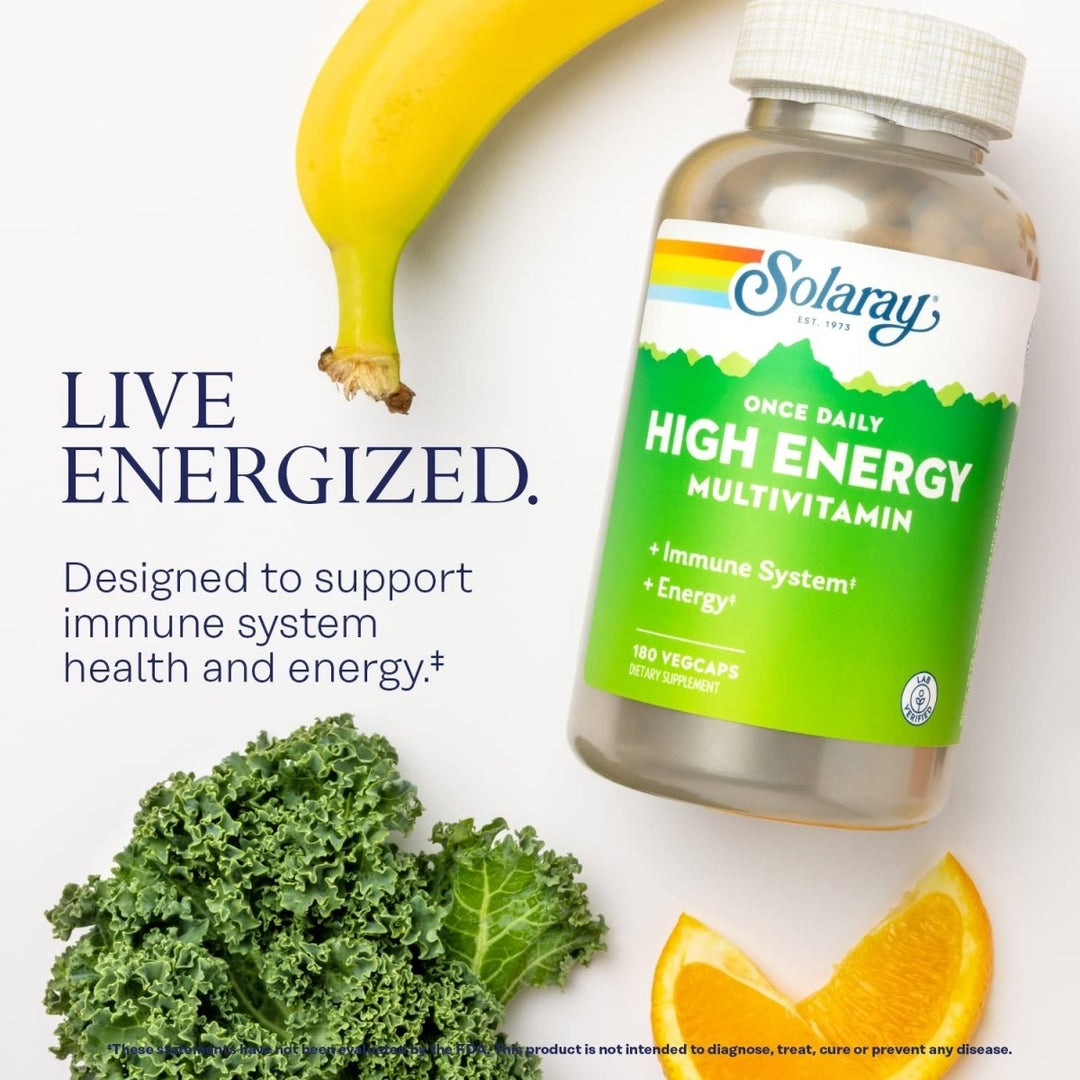 SOLARAY Once Daily High Energy Multivitamin - Comprehensive Immune System and Energy Support - Whole Food and Herb Base Ingredients - Men's and Women's Multi Vitamin - 180 Servings, 180 VegCaps - The Oasis of Health