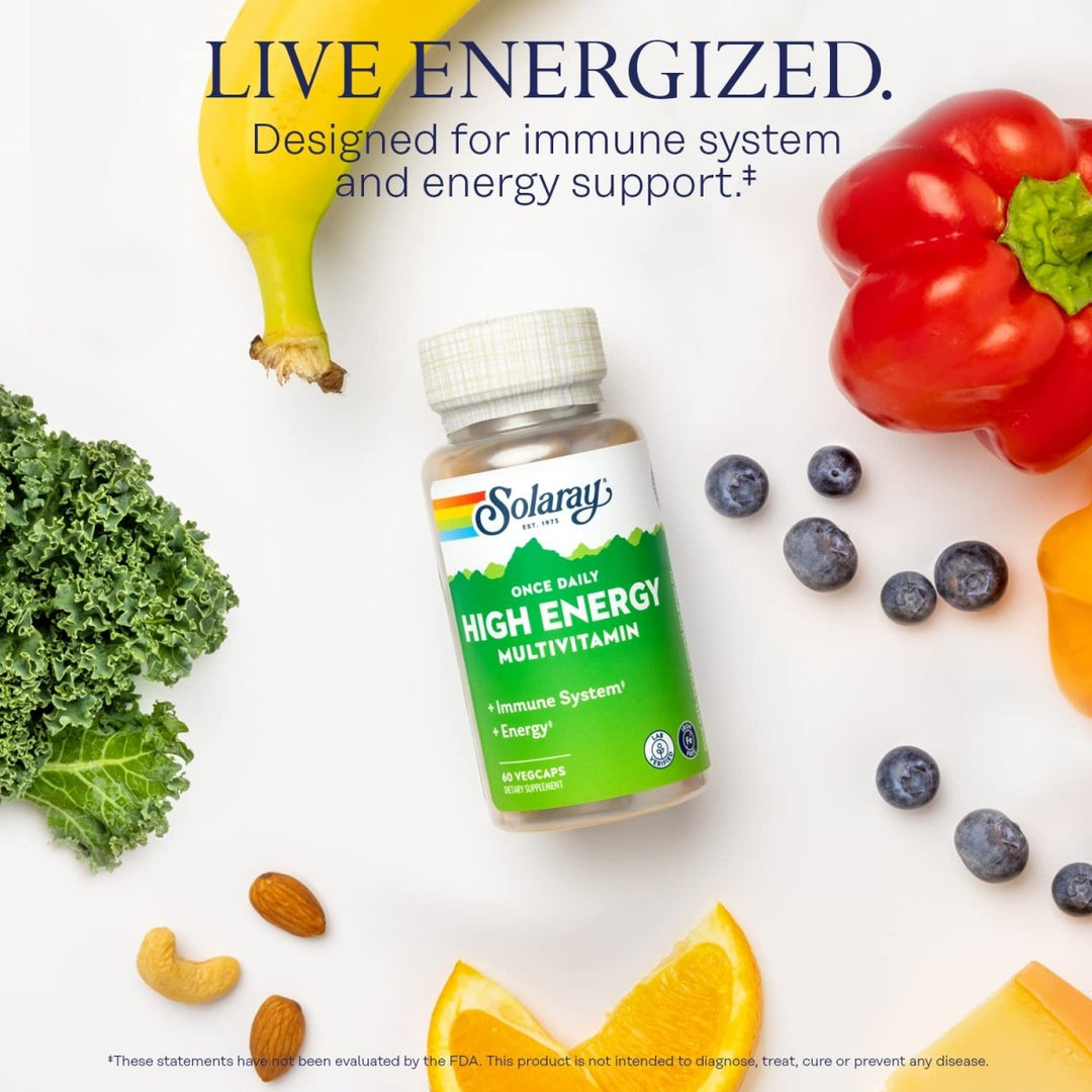 SOLARAY Once Daily High Energy Multivitamin - Immune Support, Energy Boost, Men's & Women's Multi, 60 VegCaps - The Oasis of Health