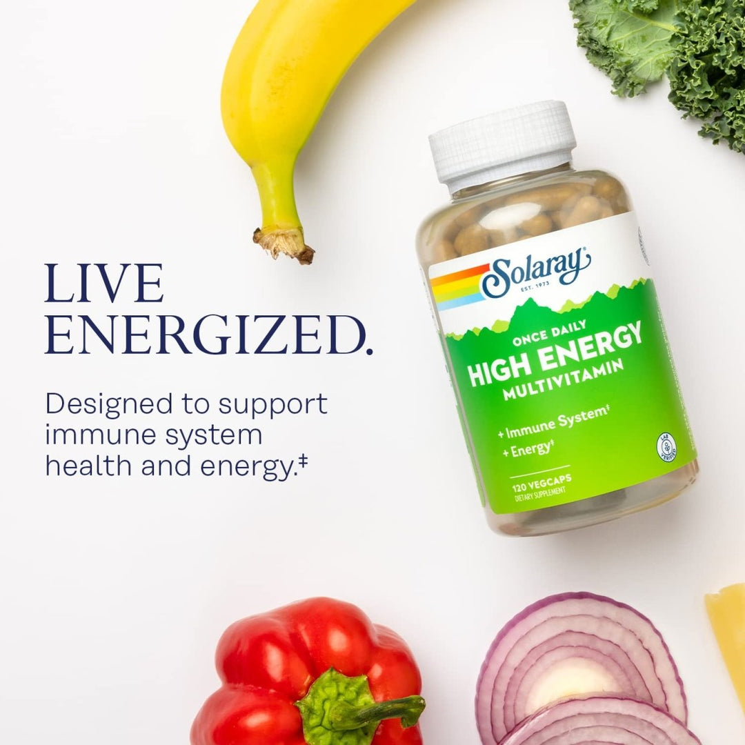 SOLARAY Once Daily High Energy Multivitamin, Immune System and Energy Support, Whole Food and Herb Base Ingredients, Men?s and Women?s Multi Vitamin, 120 Servings, 120 VegCaps - The Oasis of Health