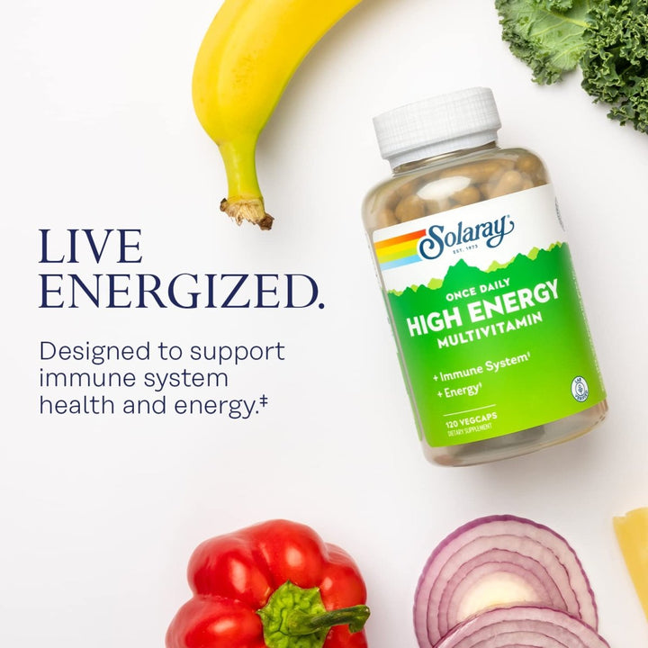 SOLARAY Once Daily High Energy Multivitamin, Immune System and Energy Support, Whole Food and Herb Base Ingredients, Men?s and Women?s Multi Vitamin, 120 Servings, 120 VegCaps - The Oasis of Health