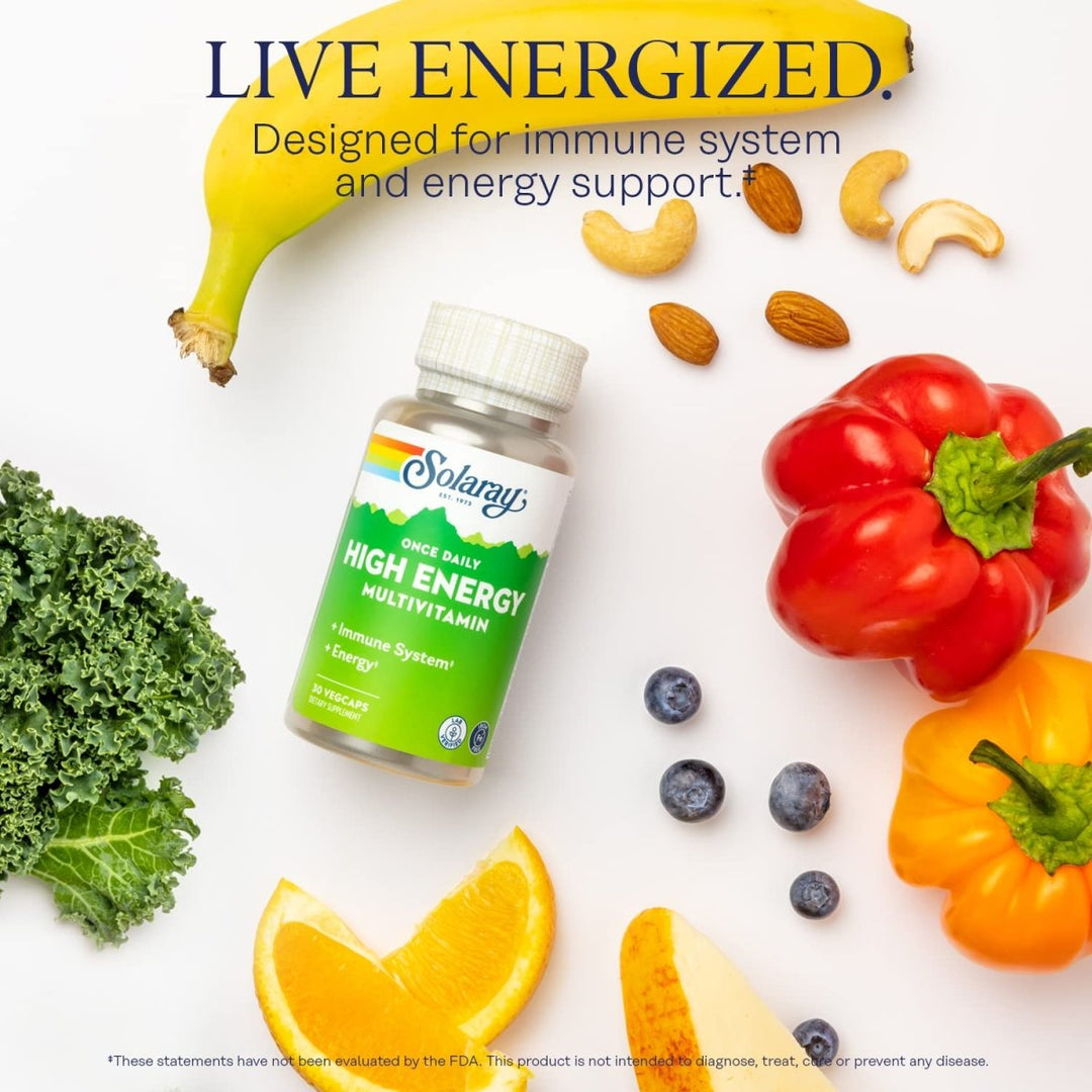 Solaray Once Daily High Energy Multivitamin - Iron Free - 30 VegCaps (30 Servings) - The Oasis of Health