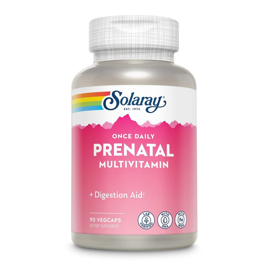 Solaray Once Daily Prenatal Multivitamin with Iron & DHA - 90 VegCaps 55827 - The Oasis of Health