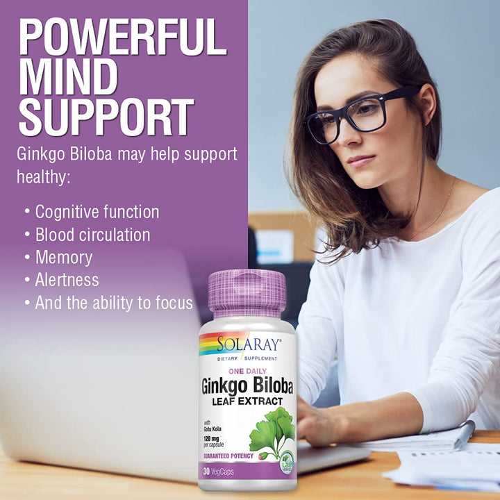SOLARAY One Daily Ginkgo Biloba Leaf Extract | (30 VegCaps) 03603 - The Oasis of Health