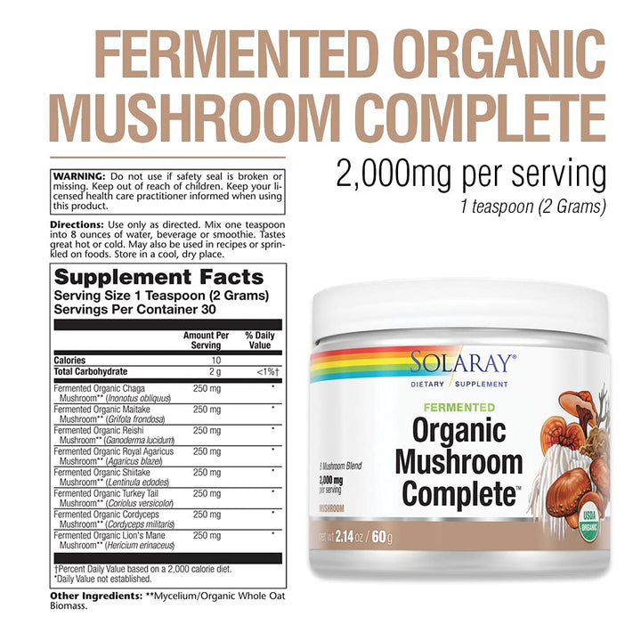 Solaray Organic Fermented Mushroom Complete Organic, Powder (Btl - Plastic) 2000mg | 60g - The Oasis of Health