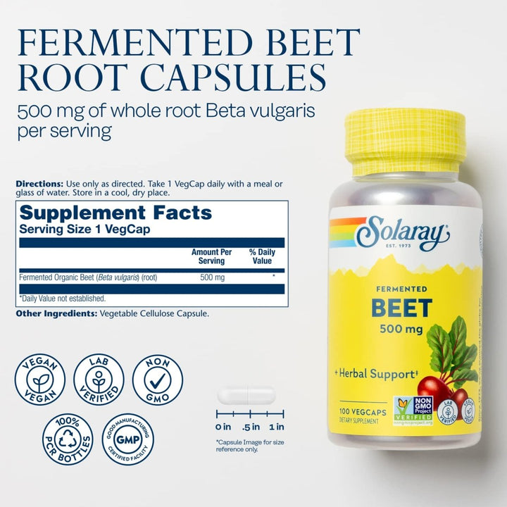 Solaray Organically Grown Fermented Beet Root Root Organic, Veg Cap (Btl - Plastic) 500mg 100ct - The Oasis of Health