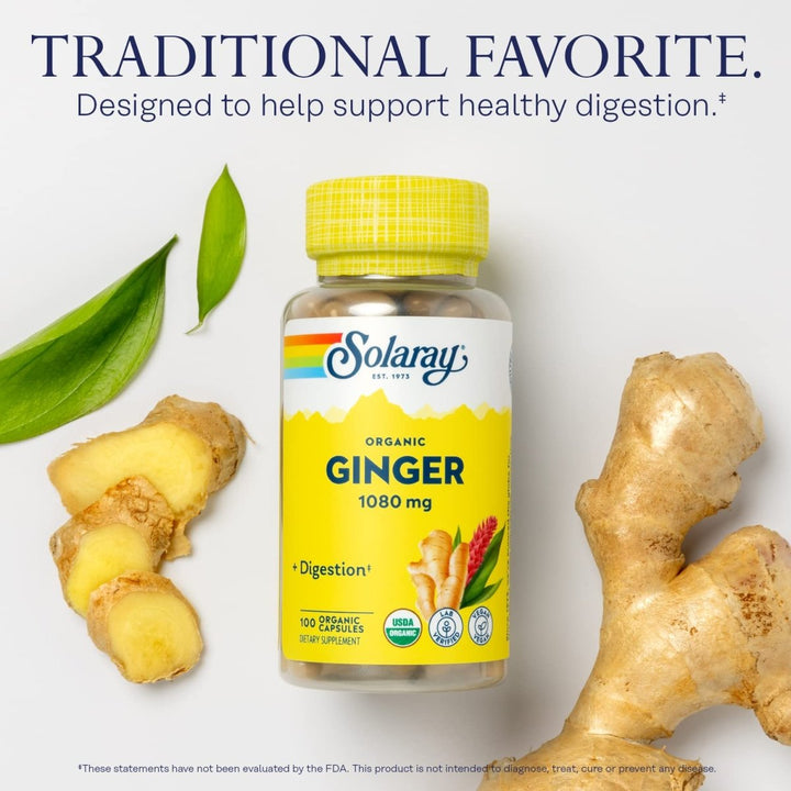 SOLARAY Organically Grown Ginger Root 540mg Healthy Cardiovascular, Digestive, Joint & Menstrual Cycle Support Vegan & Non - GMO 100 VegCaps - The Oasis of Health