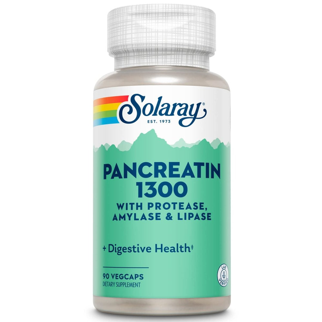 SOLARAY Pancreatin 1300 | Pancreatic Digestive Enzymes Plus Papaya for Healthy Digestion Support | 90 VegCaps, 90 Serv. - The Oasis of Health