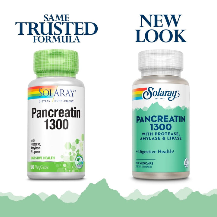 SOLARAY Pancreatin 1300 | Pancreatic Digestive Enzymes Plus Papaya for Healthy Digestion Support | 90 VegCaps, 90 Serv. - The Oasis of Health