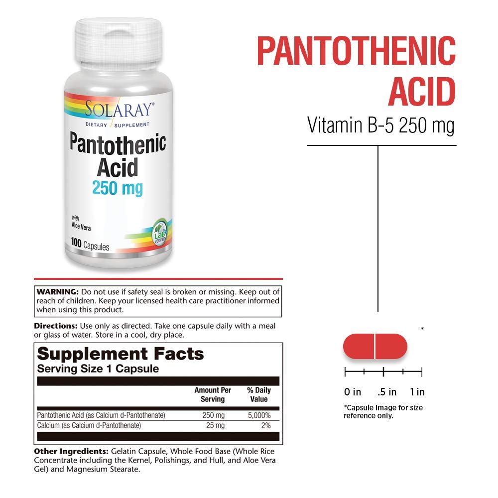 SOLARAY Pantothenic Acid 250mg - 100CT | Vitamin B5 for Energy Metabolism, Hair, Skin, Nails & Digestive Support - The Oasis of Health