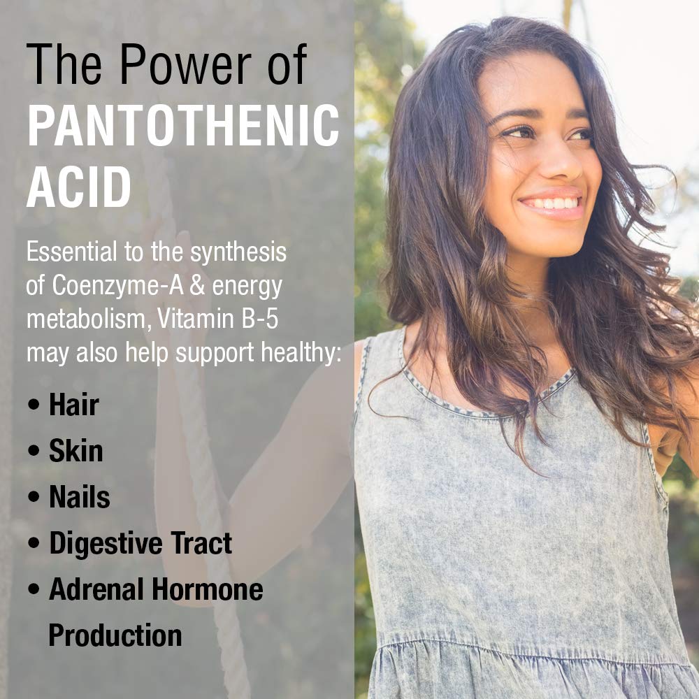 SOLARAY Pantothenic Acid 500mg Vitamin B - 5 for Coenzyme - A Production & Energy Metabolism for Hair, Skin, Nails & Digestive Support 250 VegCaps - The Oasis of Health