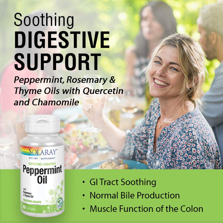 Solaray Peppermint Oil Enteric Coated w/Rosemary & Thyme Oil | Healthy, Soothing Digestion Support | 60 Softgels - The Oasis of Health