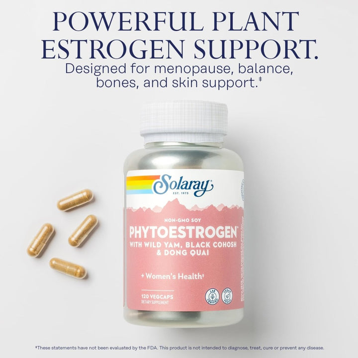 Solaray PhytoEstrogen Menopause Support | Wild Yam, Black Cohosh & Dong Quai for Womens Health (30 Serv, 120 VegCaps) - The Oasis of Health