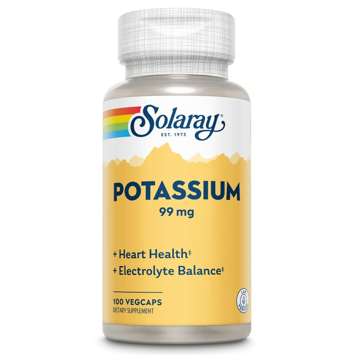 Solaray Potassium 99 mg, Fluid and Electrolyte Balance Formula, Potassium Supplement for Muscle, Nerve, Cellular and Heart Health Support, 60 - Day Money Back Guarantee, 100 Servings, 100 VegCaps - The Oasis of Health