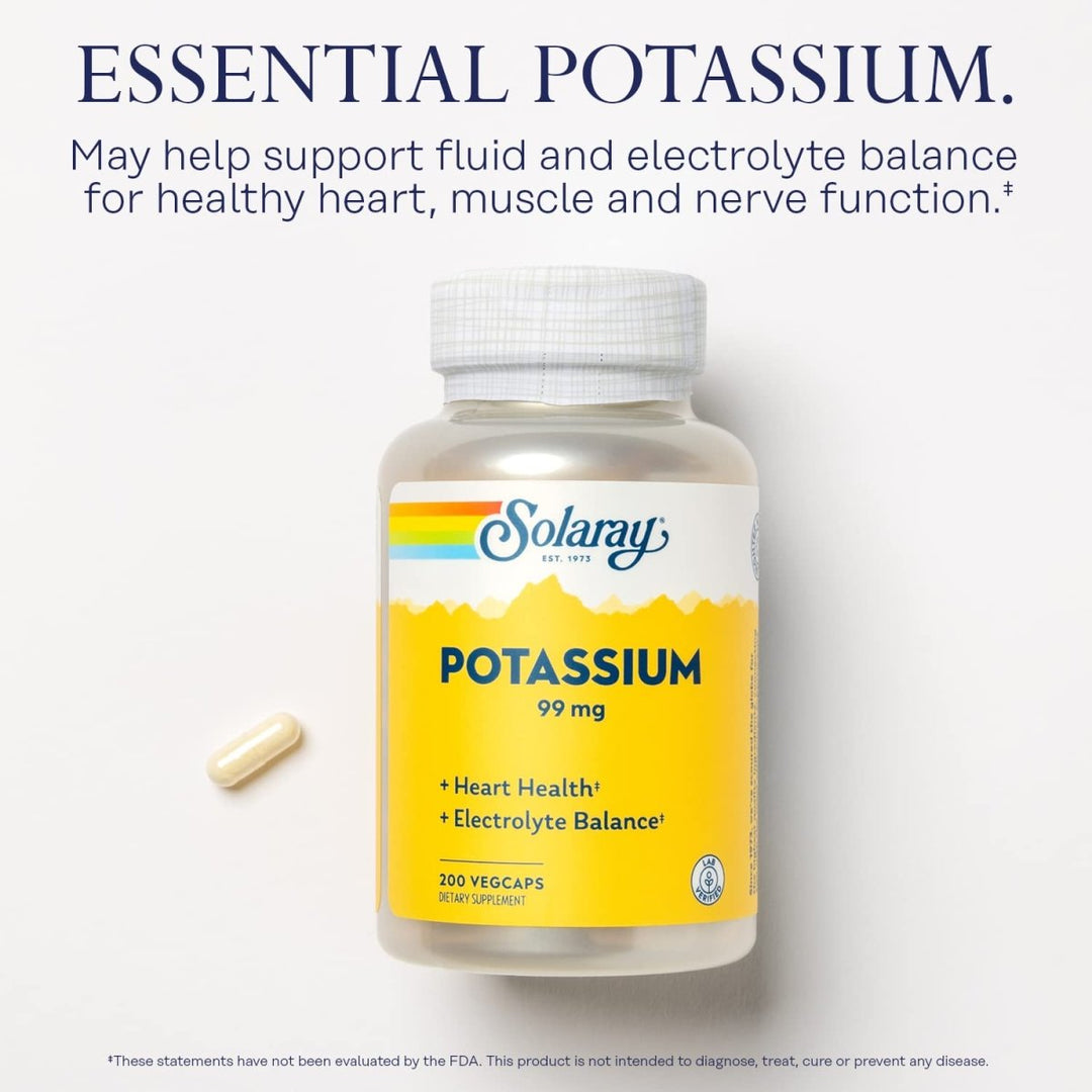 Solaray Potassium 99mg - Essential Mineral for Fluid & Electrolyte Balance - Heart, Nerve & Muscle Support - 200 Capsules - The Oasis of Health