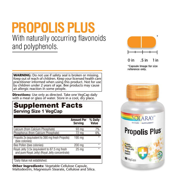 SOLARAY Propolis Plus | Healthy Immune System Support with Propolis, Bee Pollen & Royal Jelly | 90 VegCaps - The Oasis of Health