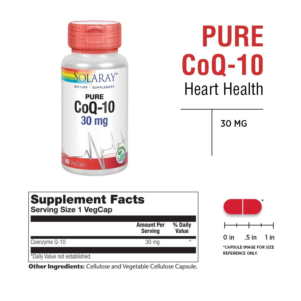 SOLARAY Pure CoQ - 10 30 mg | Health Heart Function & Cellular Energy Support | Non - GMO, Vegan & Lab Verified for Purity | 60 VegCaps - The Oasis of Health