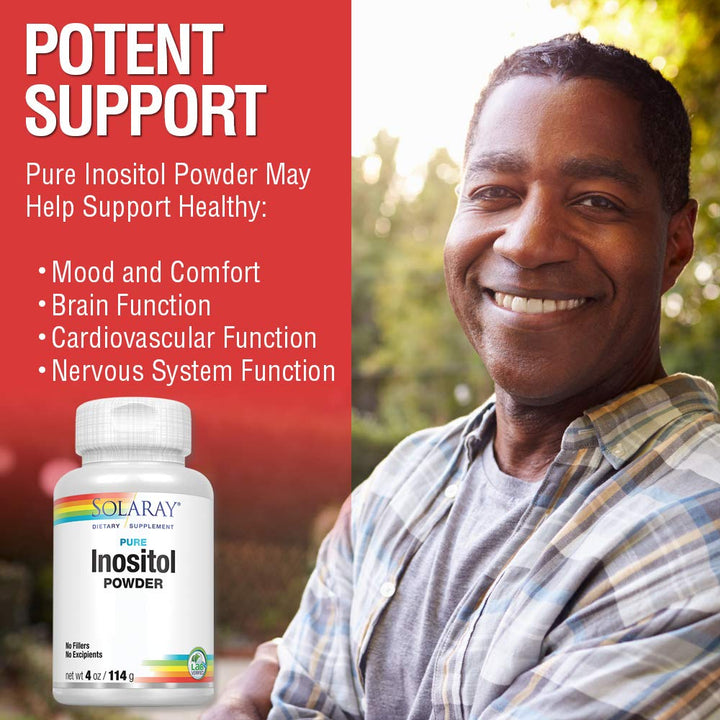 SOLARAY Pure Inositol Powder | May Help Support Healthy Brain, Cardiovascular, Nervous System Function and Mood | Non - GMO, Vegan (4oz, 162 Serv.) - The Oasis of Health