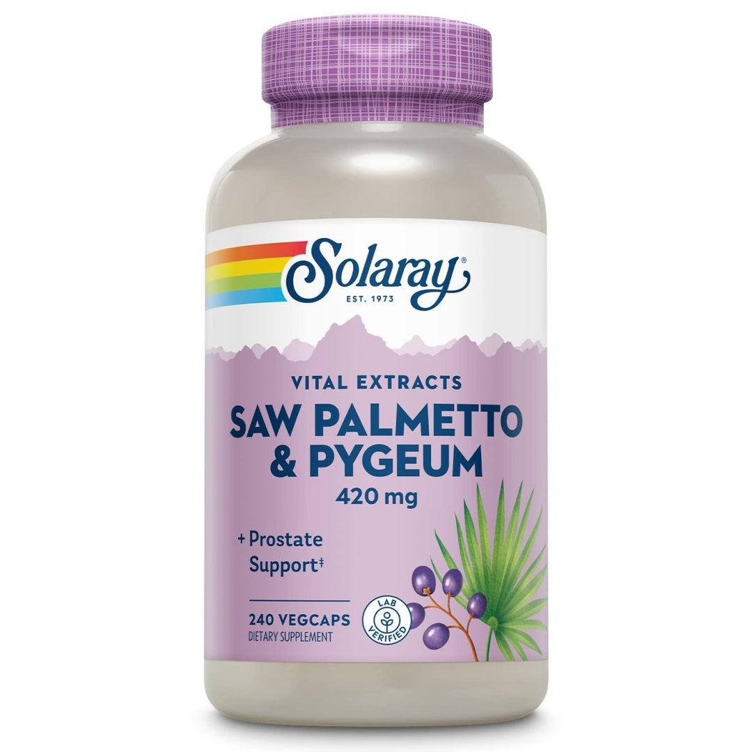 Solaray Pygeum and Saw Palmetto Berry Extracts - Men's Health & Prostate Function Support - 240 VegCaps - The Oasis of Health