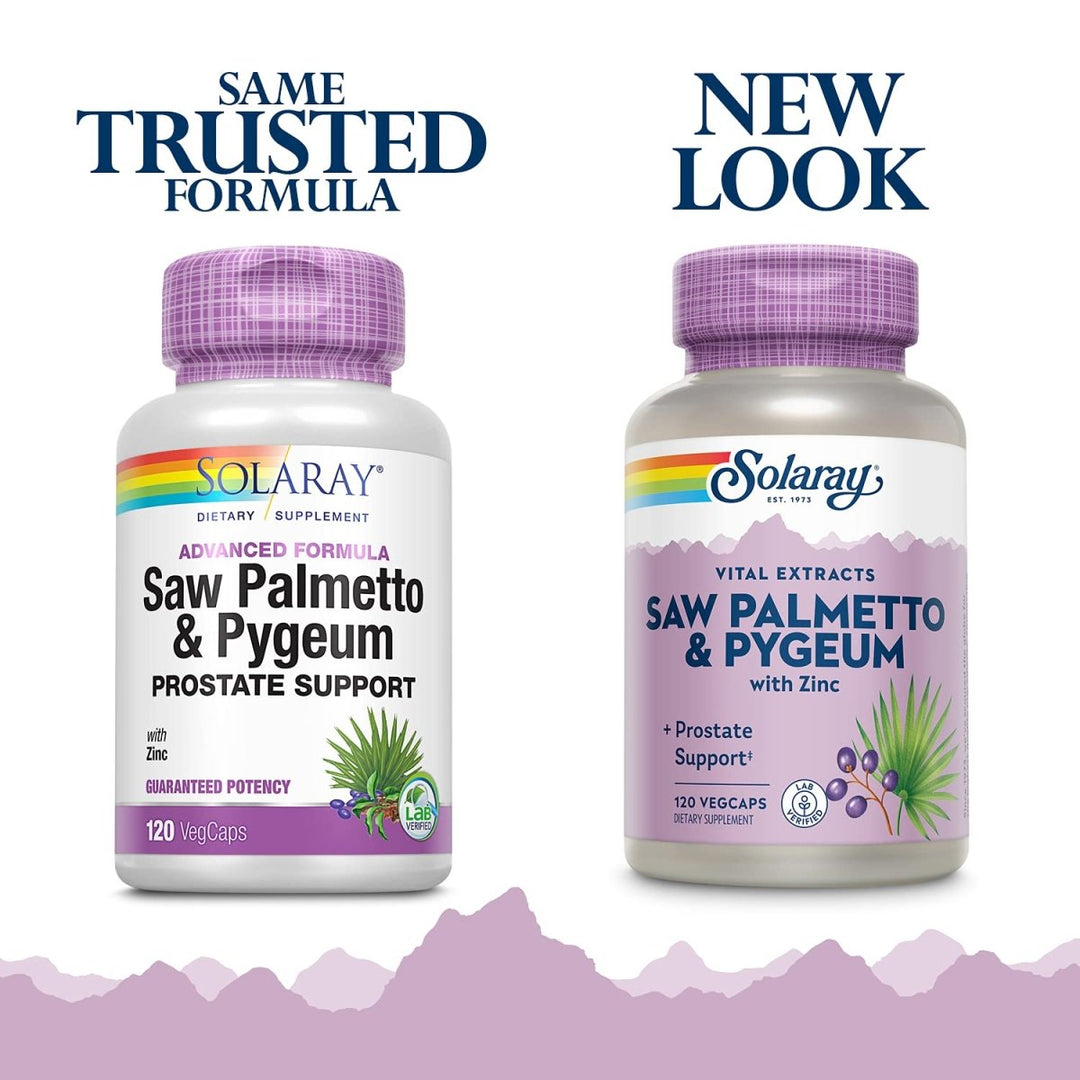 SOLARAY Pygeum and Saw Palmetto Berry Extracts, Mens Health & Prostate Function Support, Zinc, B - 6, Pumpkin Seed & Amino Acids 240 VegCaps (120 VegCaps) - The Oasis of Health