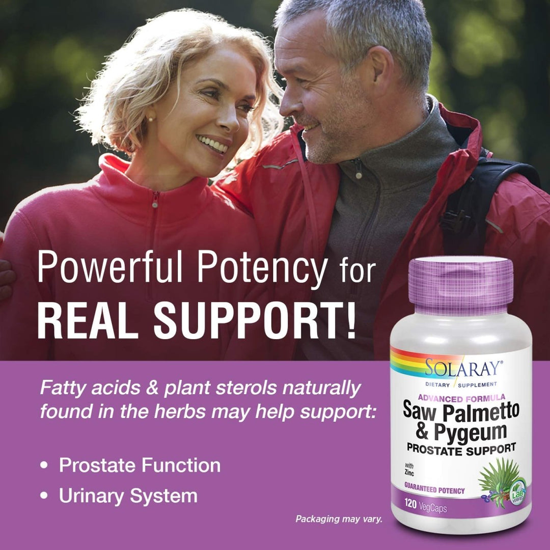 SOLARAY Pygeum and Saw Palmetto Berry Extracts, Mens Health & Prostate Function Support, Zinc, B - 6, Pumpkin Seed & Amino Acids 240 VegCaps (120 VegCaps) - The Oasis of Health