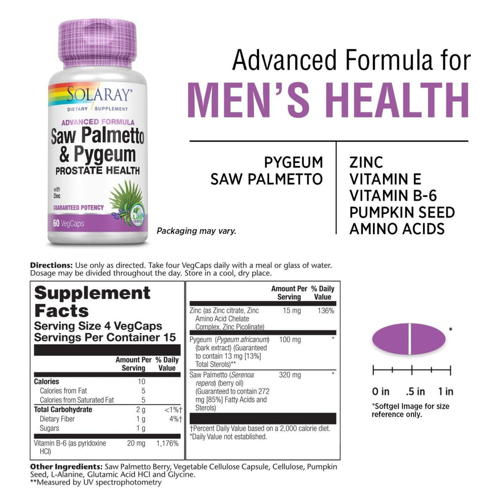 Solaray Pygeum and Saw Palmetto Supplement 60 ct - The Oasis of Health