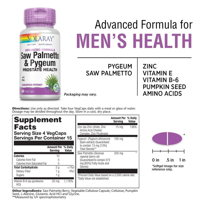 Solaray Pygeum and Saw Palmetto Supplement 60 ct - The Oasis of Health