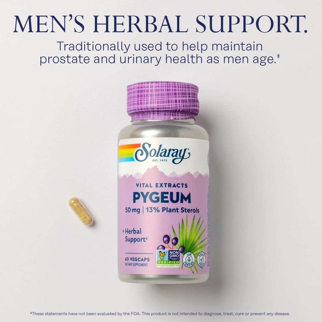 Solaray Pygeum Bark Extract 50mg Healthy Prostate Support Guaranteed to Contain 6.5mg Total Plant Sterols Non - GMO 60 VegCaps - The Oasis of Health