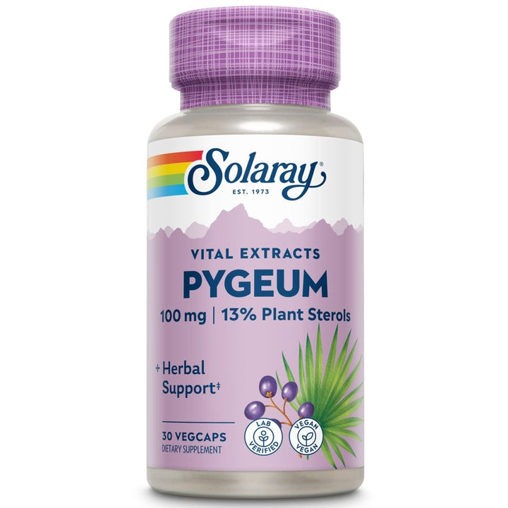 SOLARAY Pygeum Bark Extract, One Daily Pygeum 100mg, Pygeum Extract for Healthy Prostate Support, Guaranteed to Contain 13 mg Total Plant Sterols, Vegan, 60 - Day Guarantee, 30 Servings, 30 VegCaps - The Oasis of Health