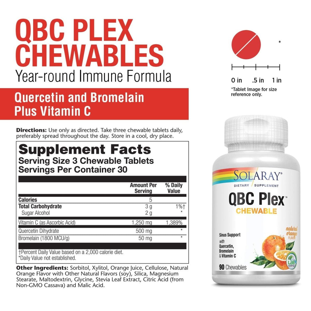 SOLARAY QBC Plex Chewables - Immune & Respiratory Health Support - 90 Chewable Tablets - The Oasis of Health