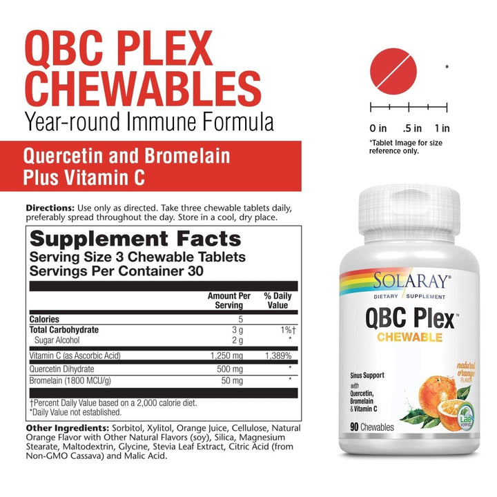 SOLARAY QBC Plex Chewables - Immune & Respiratory Health Support - 90 Chewable Tablets - The Oasis of Health