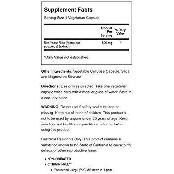 SOLARAY Red Yeast Rice - 600 MG (45 Capsules) - The Oasis of Health