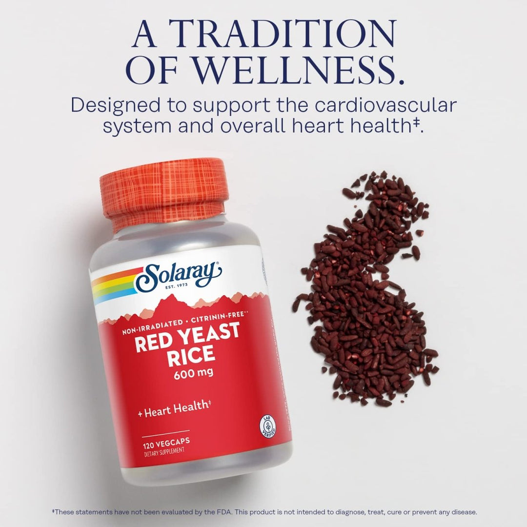 SOLARAY Red Yeast Rice 600mg Healthy Heart & Cardiovascular System Support, Non - Irradiated & No Citrinin, Lab Verified, 120 VegCaps - The Oasis of Health