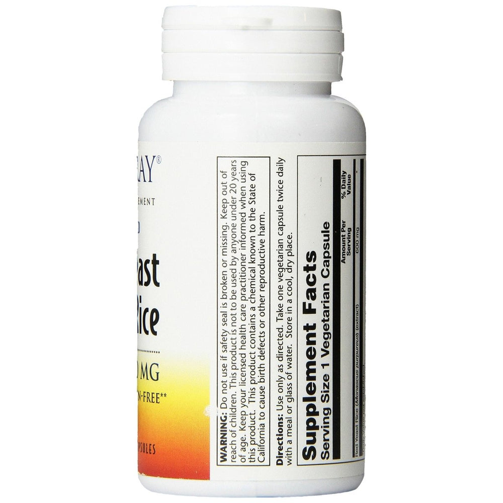 Solaray Red Yeast Rice Capsules - Heart Health Support - 600 mg, 90 Count 00447 - The Oasis of Health