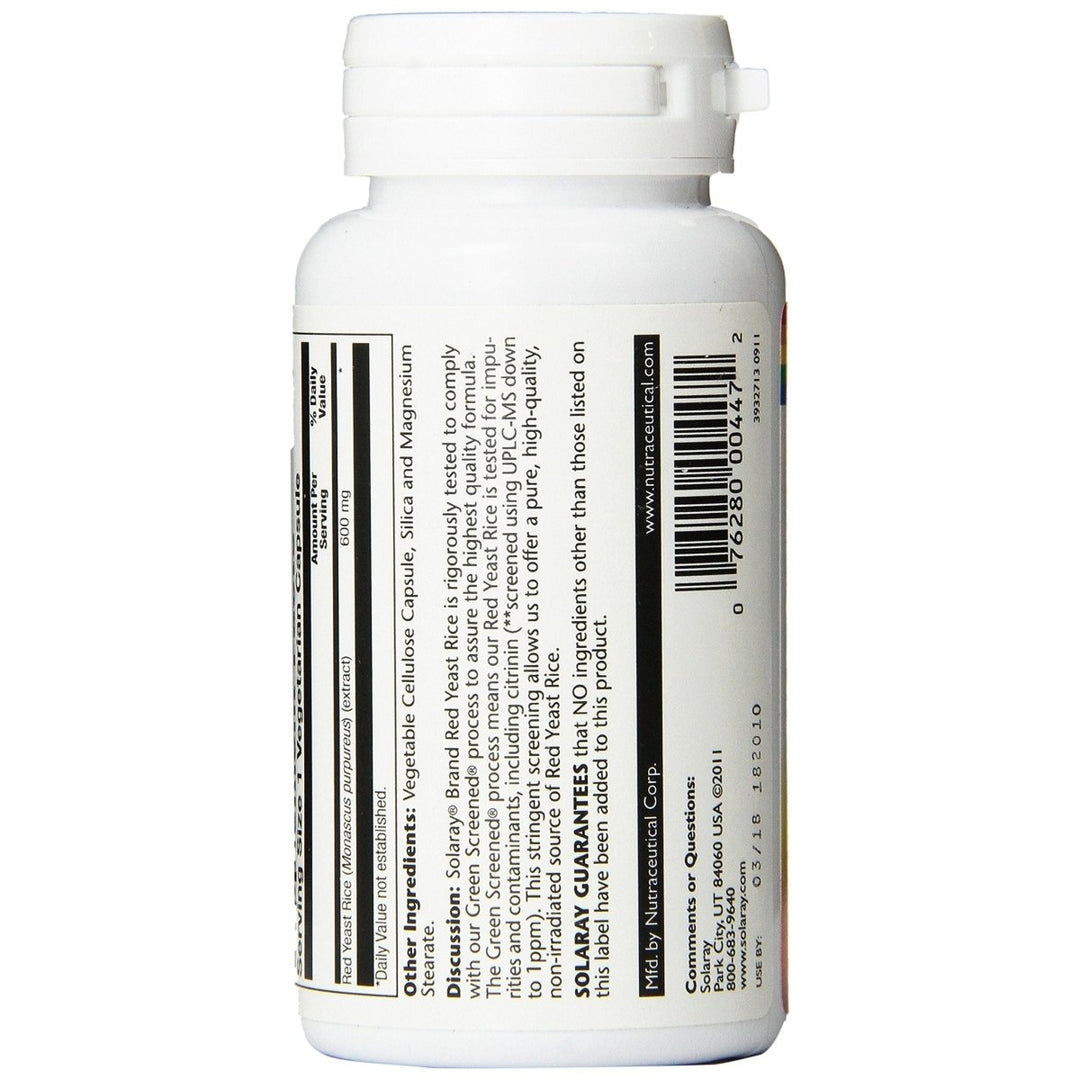 Solaray Red Yeast Rice Capsules - Heart Health Support - 600 mg, 90 Count 00447 - The Oasis of Health