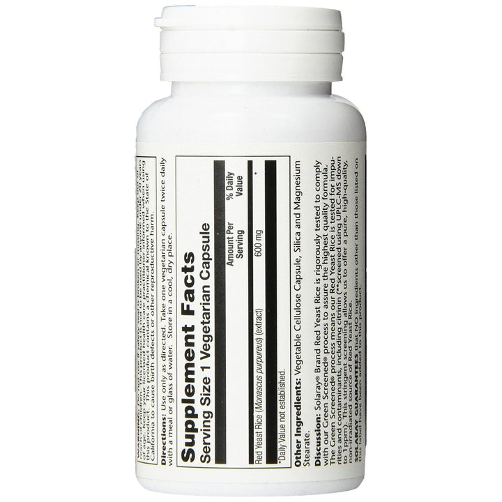 Solaray Red Yeast Rice Capsules - Heart Health Support - 600 mg, 90 Count 00447 - The Oasis of Health