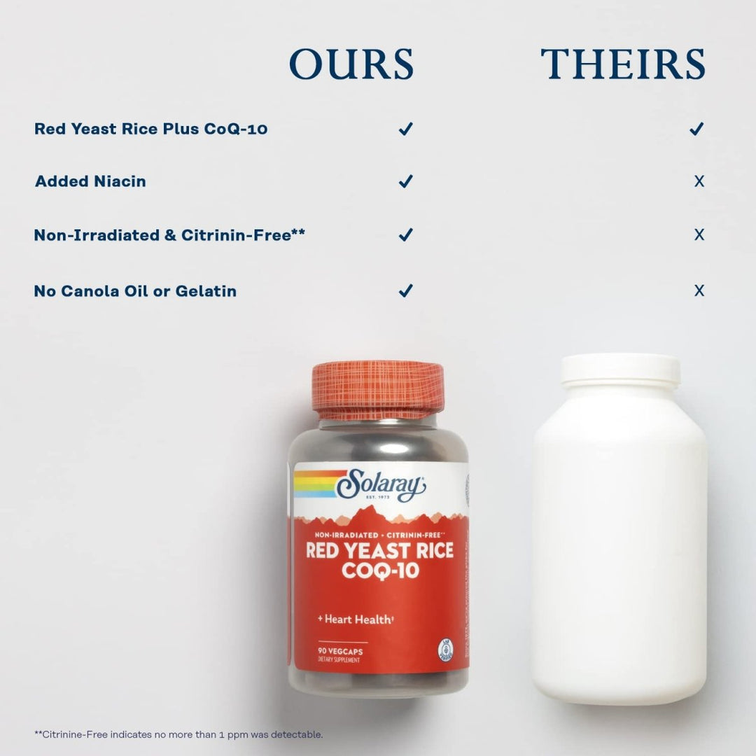 Solaray Red Yeast Rice Plus CoQ - 10 & No - Flush Niacin Vitamin B - 3, Healthy Heart & Cardiovascular Support, Non - Irradiated & Citrinin Free, 60 Day Money Back Guarantee, 90 Servings, 90 VegCaps - The Oasis of Health