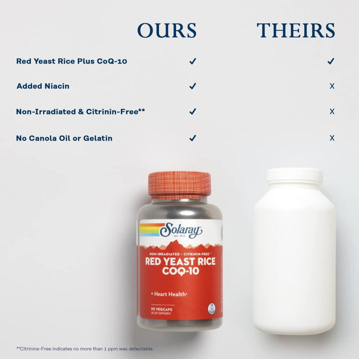 Solaray Red Yeast Rice Plus CoQ - 10 & No - Flush Niacin Vitamin B - 3, Healthy Heart & Cardiovascular Support, Non - Irradiated & Citrinin Free, 60 Day Money Back Guarantee, 90 Servings, 90 VegCaps - The Oasis of Health