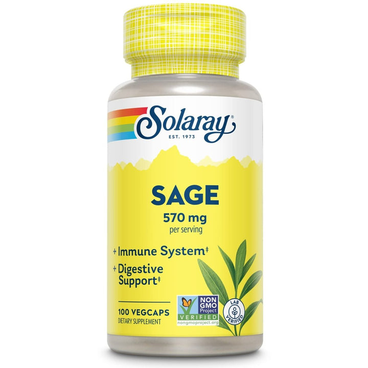 SOLARAY Sage Leaf | 570mg per Serving | Healthy Body Odor & Perspiration, Immune Function, and Nervous & Digestive System Support | 100 VegCaps - The Oasis of Health